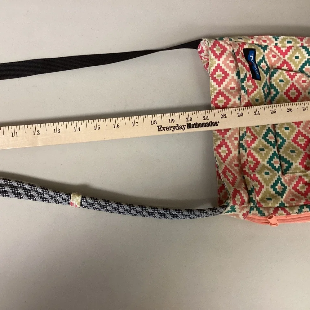 KAVU Keeper Canvas Crossbody Geometric Pattern Pink Green Beige Adjustable Strap